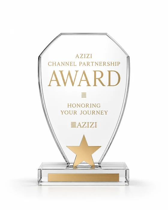 Azizi Channel Partnership Award, a crystal trophy engraved Honoring Your Journey